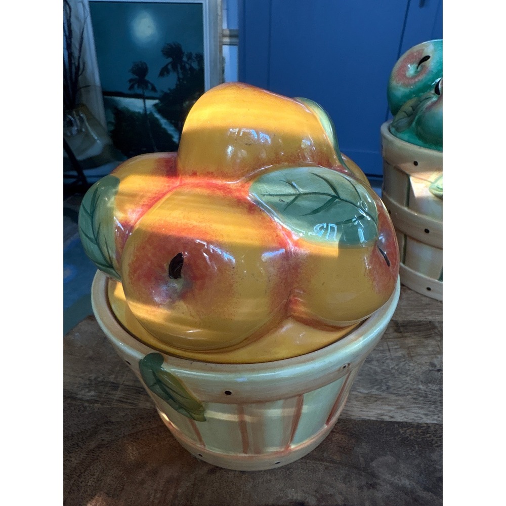 Cracker Barrel Farmers Market Susan Winget Fruit Basket Ceramic Canister Set 3pc - Picture 2 of 16